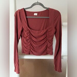 Aritzia Wilfred Deep Red Ruched Blouse size medium